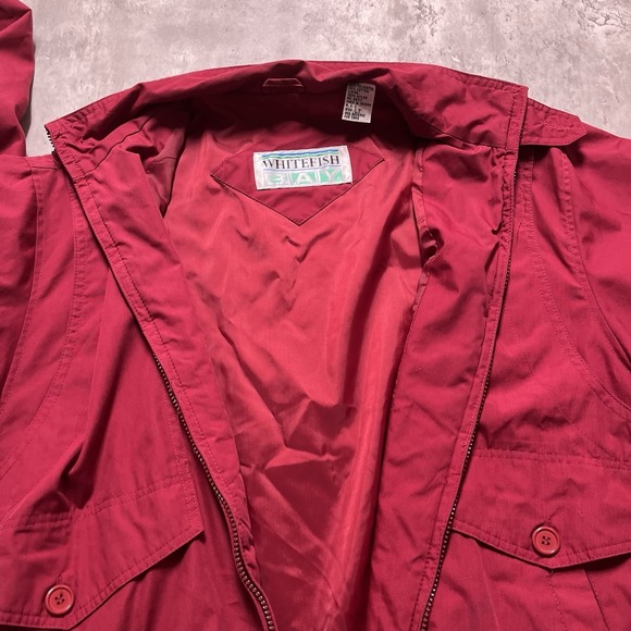 1990's Vintage Whitefish Bay Puffer Jacket Red Burgundy Fleece Lined Size Large - Picture 9 of 12